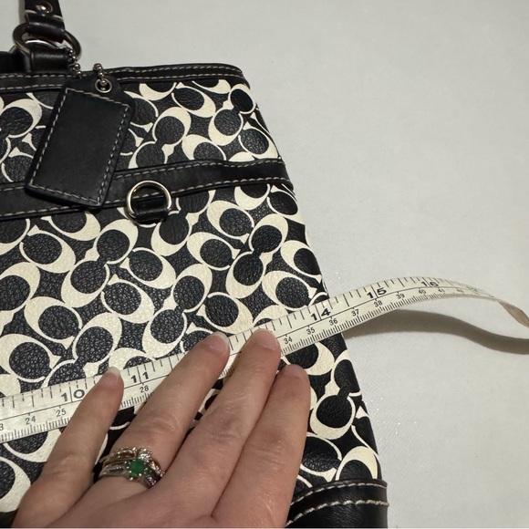 Coach Heritage Chelsea Black White Signature Print Shoulder Bag Purse Tote - Picture 10 of 11